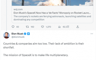 馬斯克回應壟斷火箭發射市場：SpaceX 的使命是讓生命多行星化